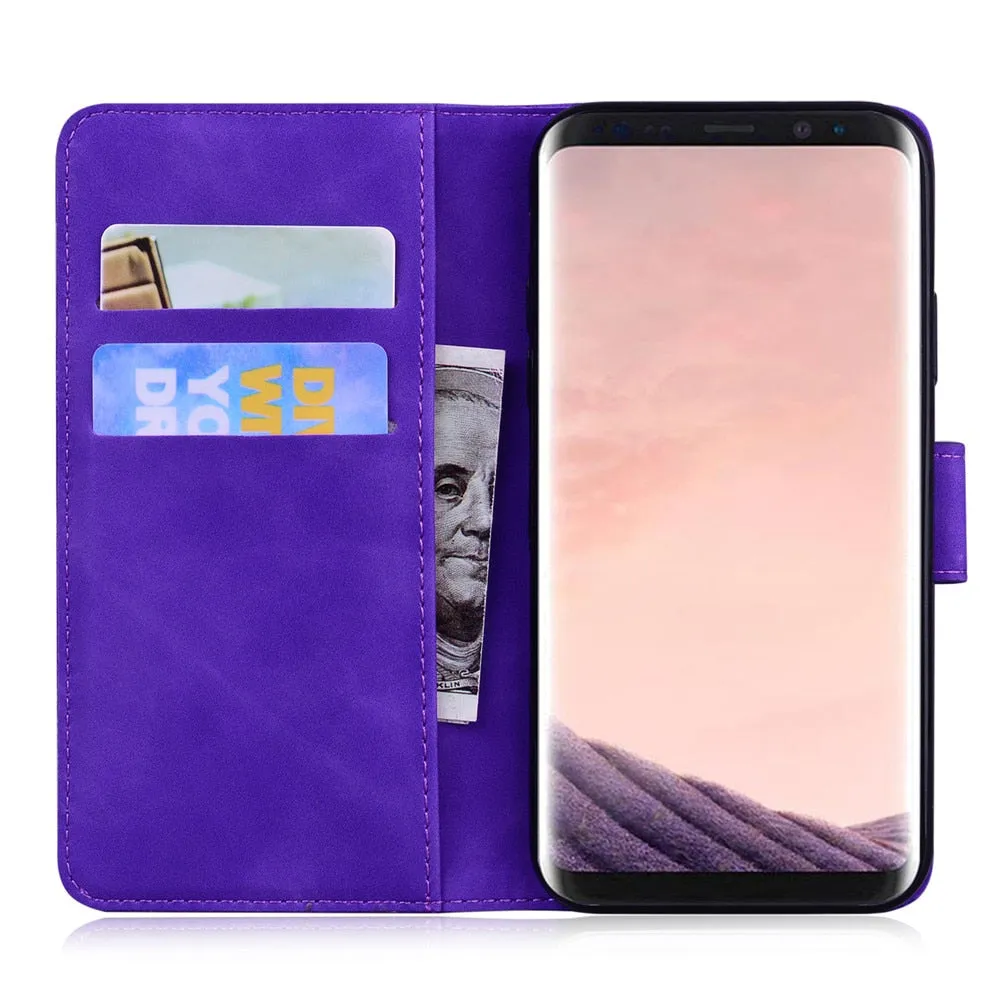 Anymob Samsung Phone Case Blue Leather Flip Fashion Luxurious Tiger Embossed Cover