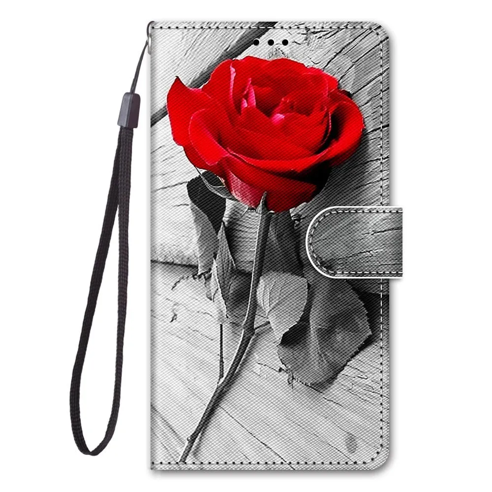 Anymob Samsung Red Rose Fashion Painted Flip Phone Case Leather Wallet Cover
