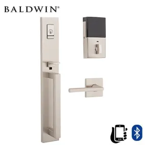 Baldwin Estate Evolved - 85392.BRENT - Minneapolis Escutcheon Full Handleset - Singl Cyl - Bluetooth - 150 - Satin Nickel - Grade 2 - RH