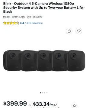 Blink Outdoor 4TH Generation Smart Battery-Powered 5 Camera Security System (FINAL SALE-NO RETURNS)