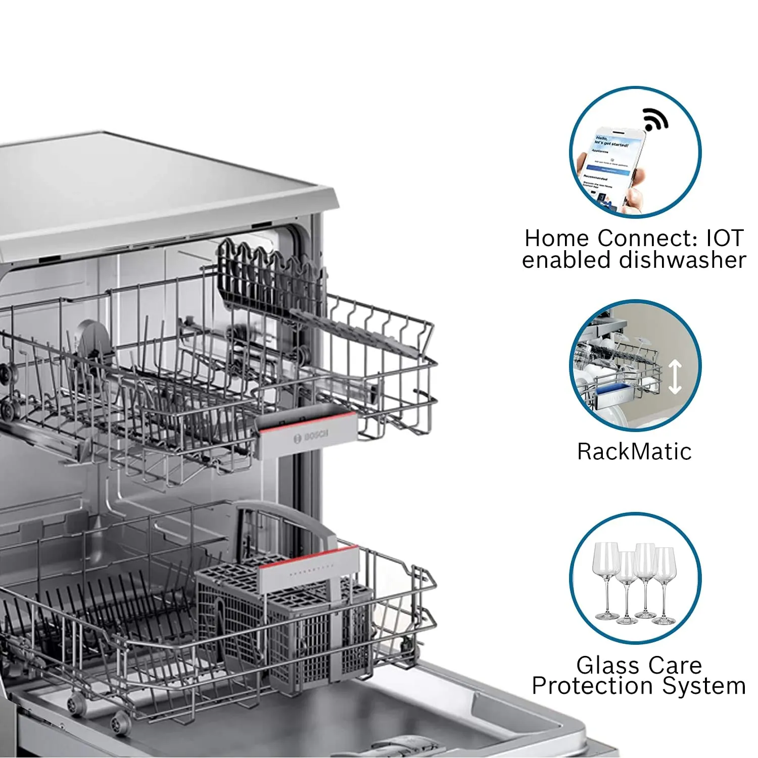 BOSCH SMS6ITI00I Free Standing 13 Place Settings Intensive Kadhai Cleaning WiFi Enabled