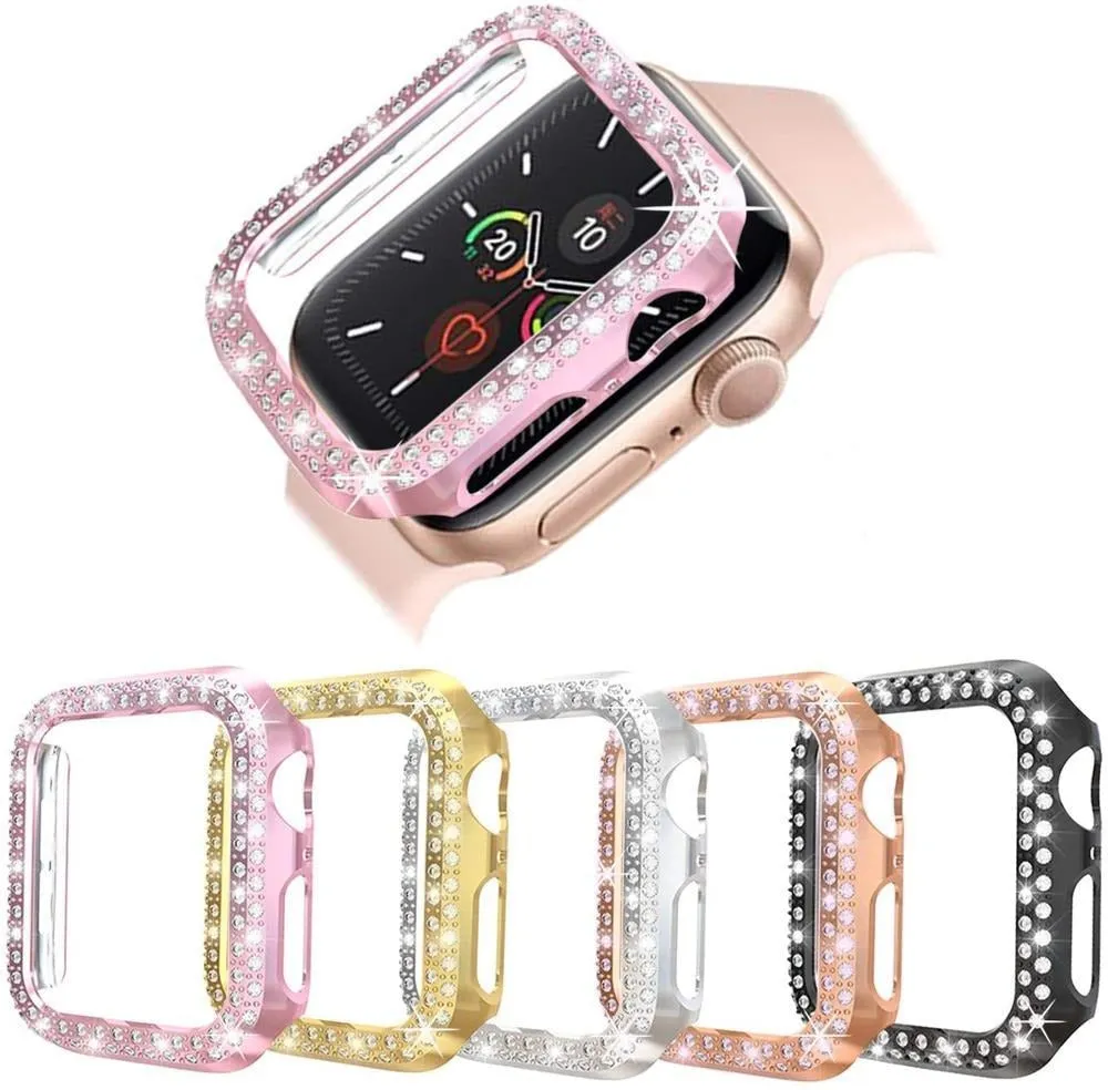 Bumper Case for Apple Watch Cover Series 6 5 4 Cases Plated Hard Bling Crystal Diamonds Glitter Frame Protective iWatch 38mm 42mm