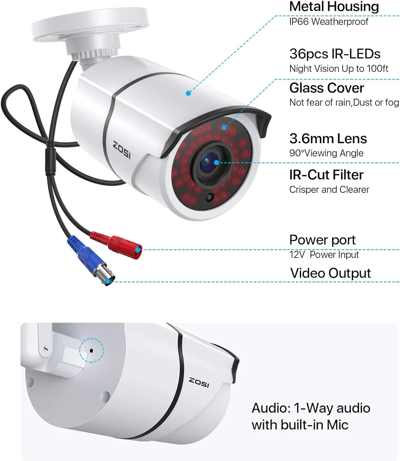 C261 2pack/4pack 1080P Analog Security Cameras with Audio   60ft BNC (ZG2612B)