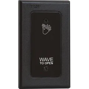 Camden CM-336/41 Surewave(tm) Battery Powered, 915Mhz. Wireless Touchless Switch, Single Gang, Black Faceplate, Hand Icon & Wave to Open Graphics