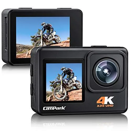 Campark X35 Action Camera 4K 24MP Wi-Fi Underwater Waterproof Camera 40M with Dual Screen, EIS, Sony Sensor, 170° Wide Angle Sports Camera 4X Zoom PC Webcam with 2 Batteries and Mounting Kits