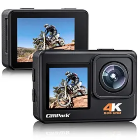 Campark X35 Action Camera 4K 24MP Wi-Fi Underwater Waterproof Camera 40M with Dual Screen, EIS, Sony Sensor, 170° Wide Angle Sports Camera 4X Zoom PC Webcam with 2 Batteries and Mounting Kits