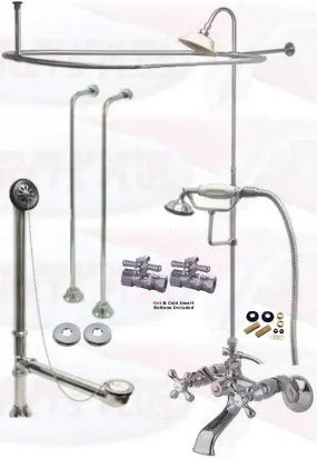 Chrome Clawfoot Tub Faucet Package  Faucet, Oval Shower Enclosure W/Head, Drain & Supply Kit