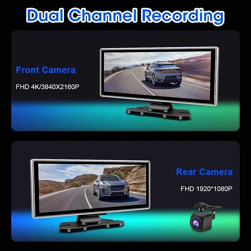 Color Name: WHITE, Sd Card Memory: 8g - 11.26" 4K Dash Cam Rear