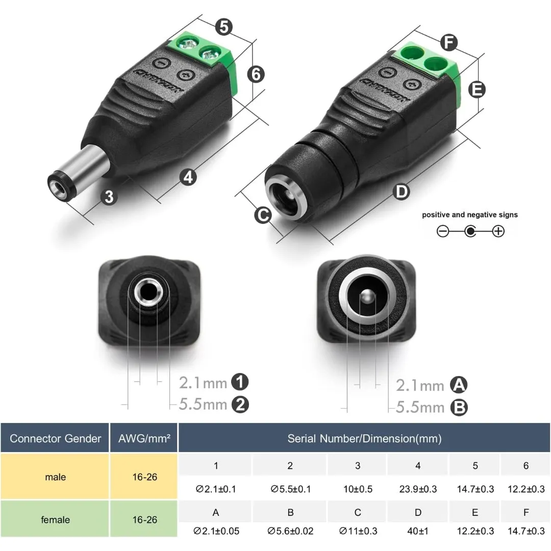 DC Power Jack Connectors (Male, Female and Other Configurations) - Brand New