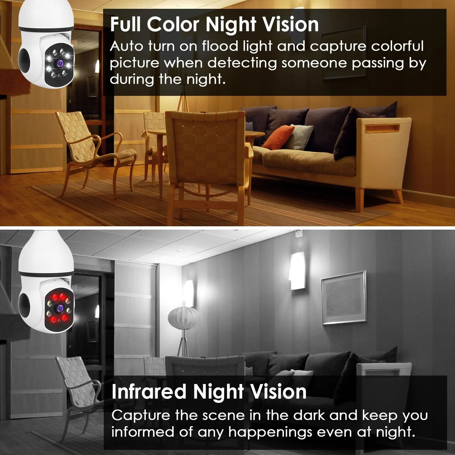 E27 WiFi Bulb Camera 1080P FHD WiFi IP Pan Tilt Security Surveillance  Camera with Two-Way Audio Full Color Night Vision
