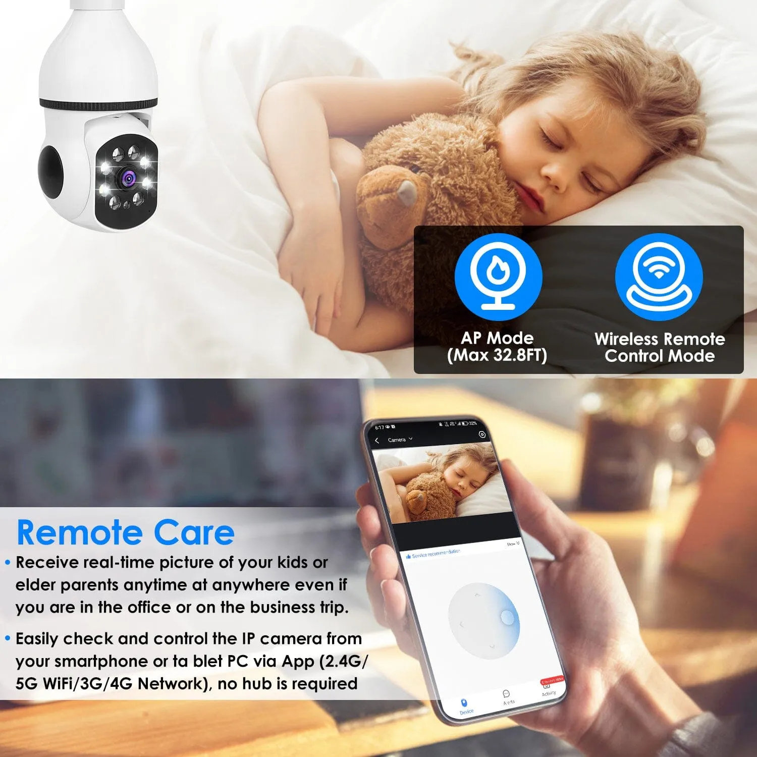 E27 WiFi Bulb Camera 1080P FHD WiFi IP Pan Tilt Security Surveillance  Camera with Two-Way Audio Full Color Night Vision