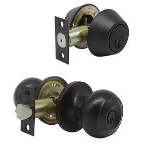 Entrance Door Knob with Deadbolt Lock Set - Keyed Alike Combo Pack - Oil Rubbed Bronze