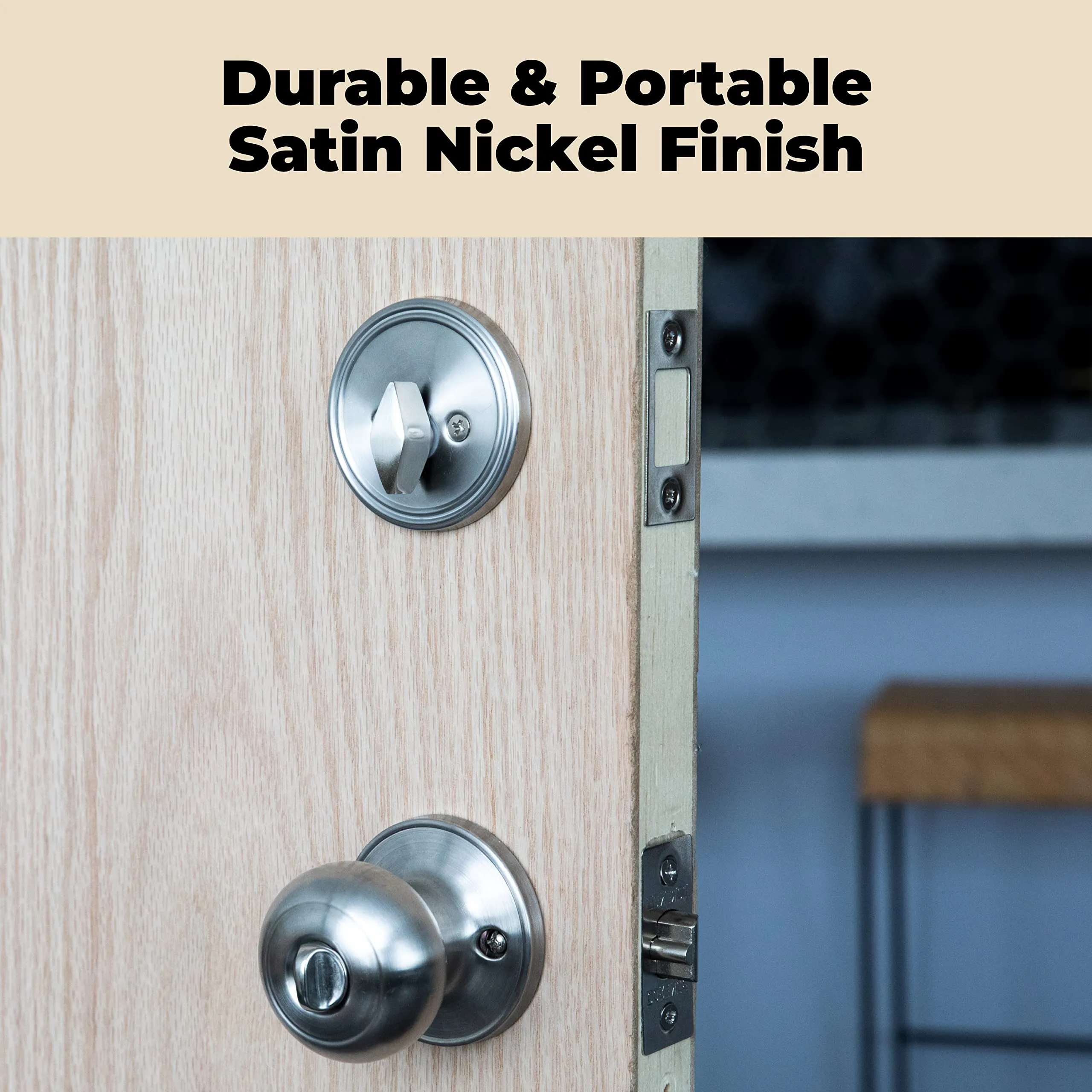 Entrance Door Knob with Deadbolt Lock Set - Keyed Alike Combo Pack - Satin Nickel