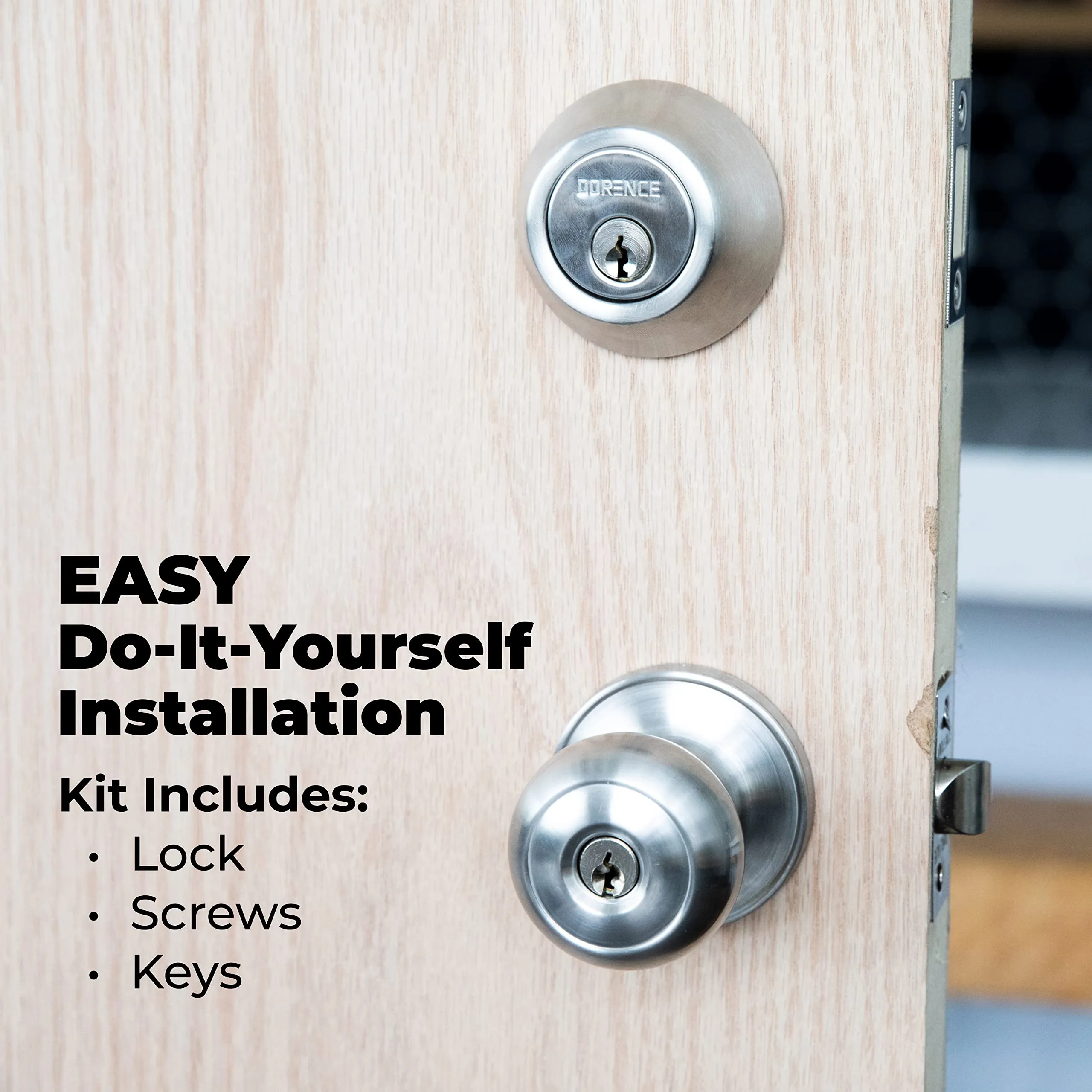 Entrance Door Knob with Deadbolt Lock Set - Keyed Alike Combo Pack - Satin Nickel