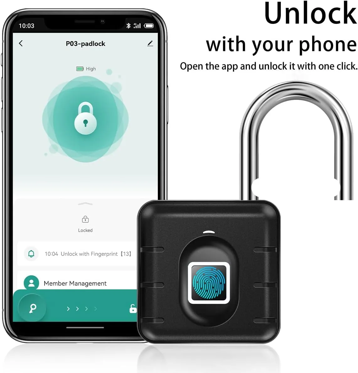 Fingerprint Padlock AICase Bluetooth Thumbprint Lock