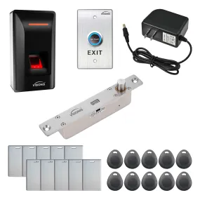 FPC-9262 – One Door Access Control With 2600lbs Electric Drop Bolt   Indoor Biometric Fingerprint Reader Standalone   Wiegand 26   Time and Attendance   Pack of 10 Proximity Cards and 10 Key Tags