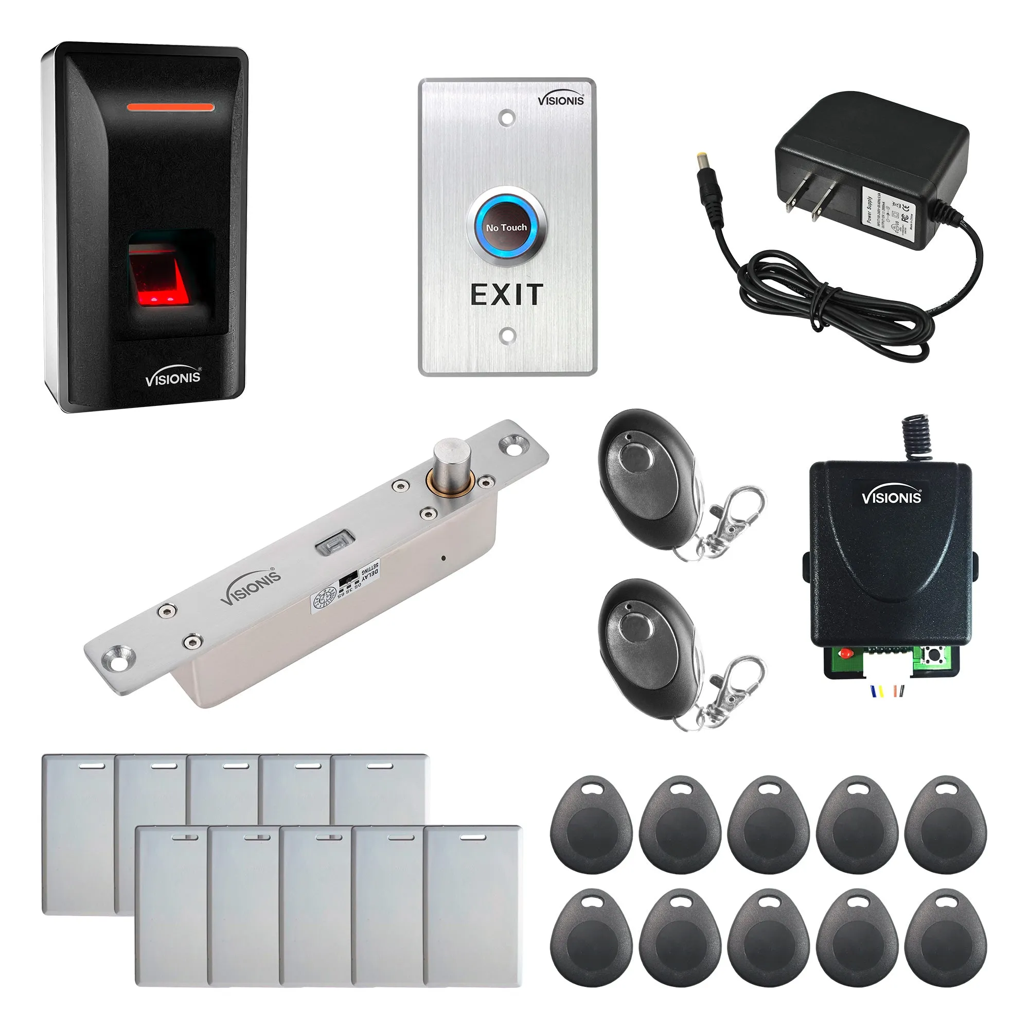 FPC-9263 – One Door Access Control With 2600lbs Electric Drop Bolt   Biometric Fingerprint Reader Standalone   Wiegand 26   Time and Attendance   3000 EM Cards or Fingerprints   Wireless Receiver