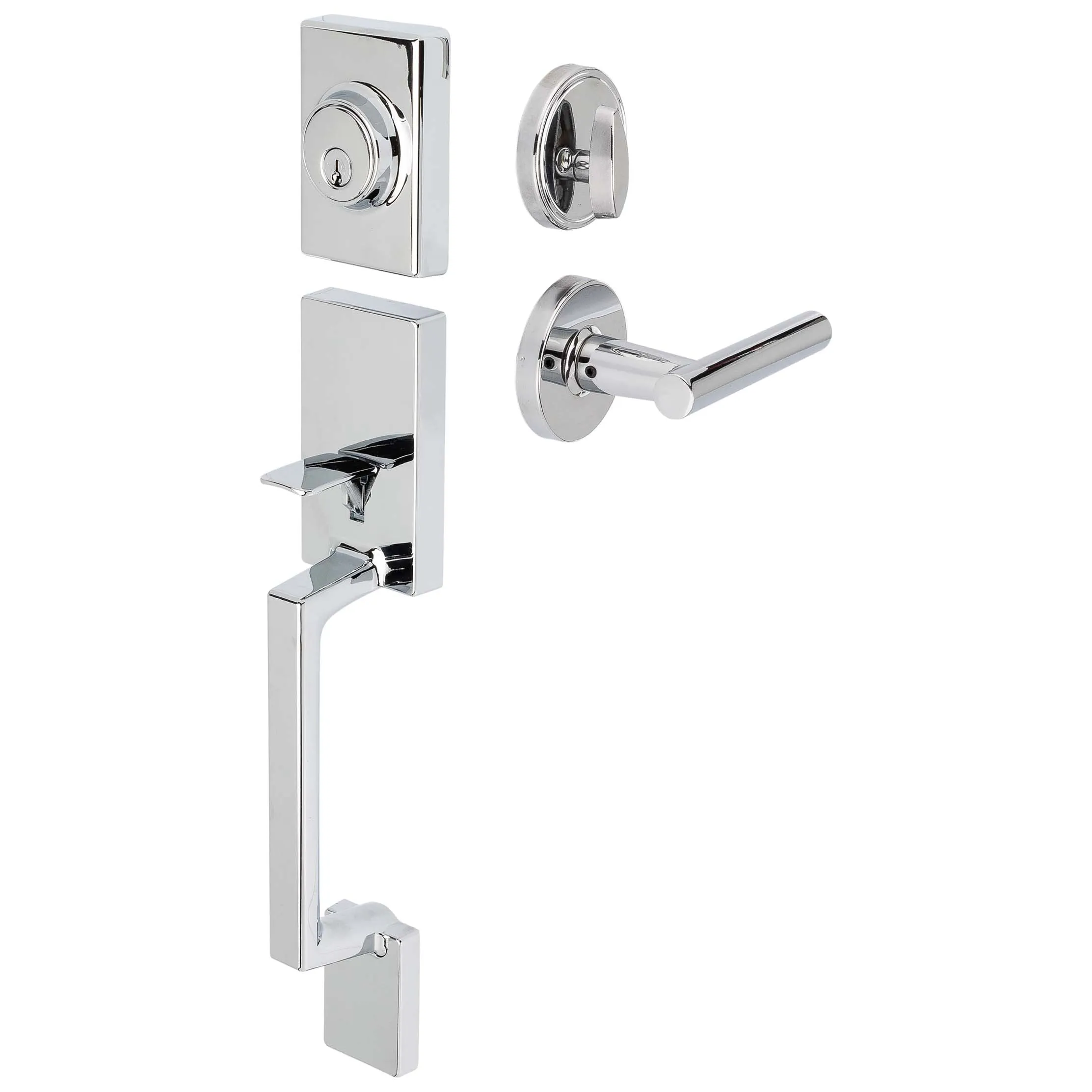Front Door Handleset With Interior Reversible Lever Contemporary Style Riley Collection