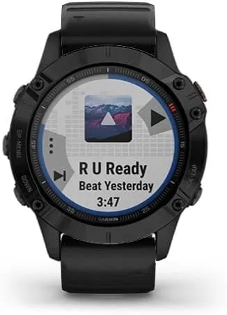Garmin Fenix 6 DLC Watch with Nylon Band Sapphire Black Heathered Red