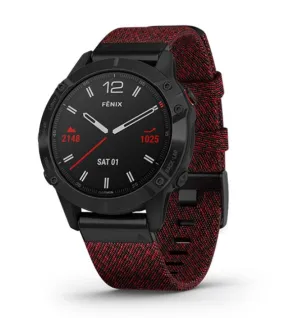 Garmin Fenix 6 DLC Watch with Nylon Band Sapphire Black Heathered Red