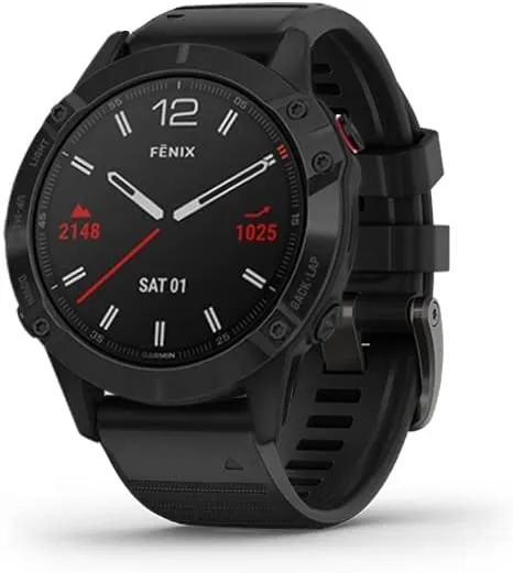 Garmin Fenix 6 DLC Watch with Nylon Band Sapphire Black Heathered Red