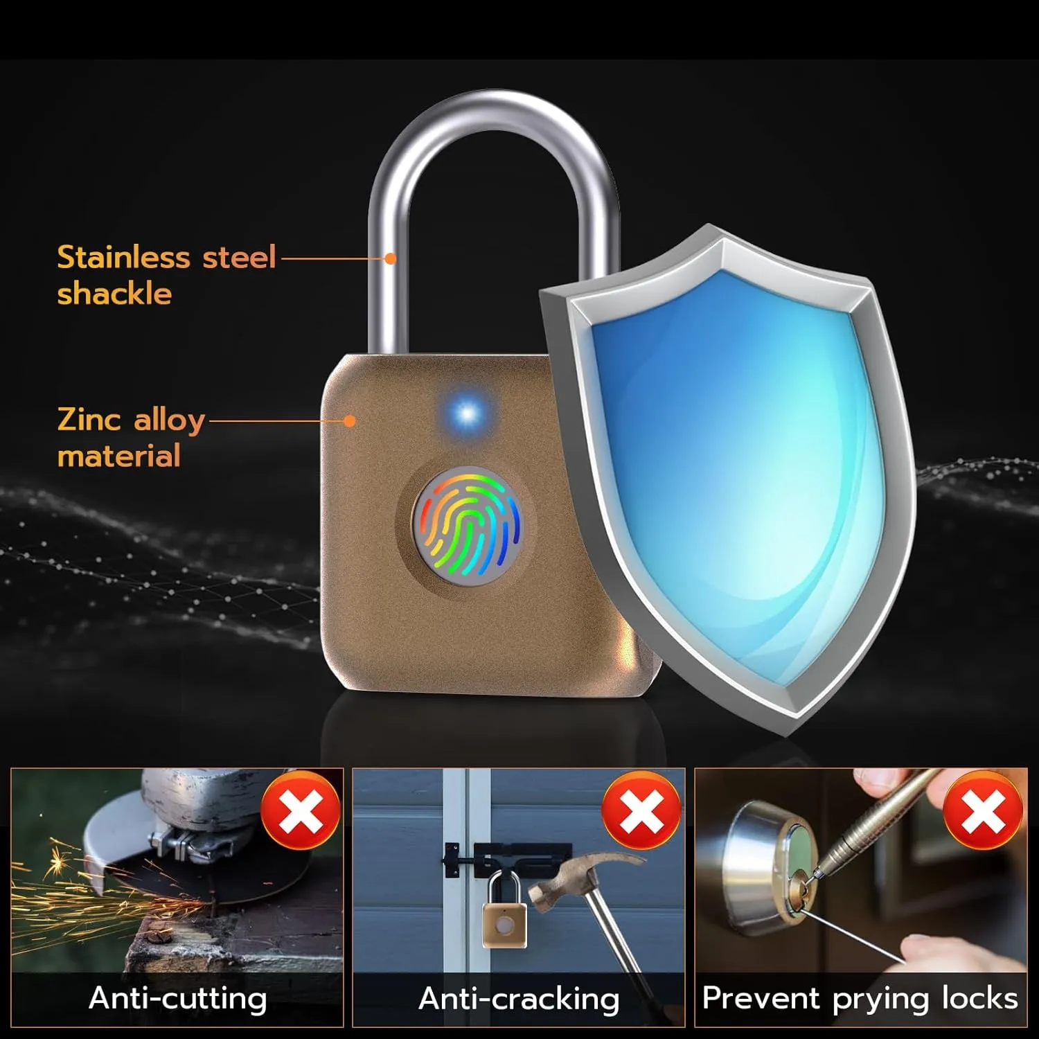 GorillaLock Mini Travel Waterproof Keyless Biometric Fingerprint Padlock