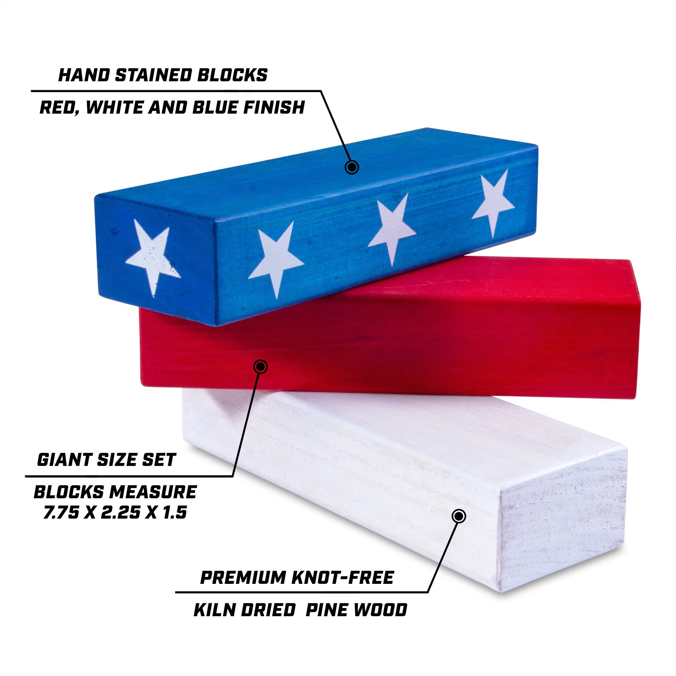 GoSports Toppling Tower - Giant Wooden Stacking Game - Stacks Up to 5 ft - Stars and Stripes