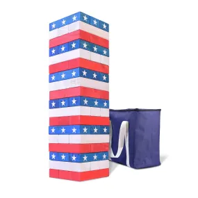 GoSports Toppling Tower - Giant Wooden Stacking Game - Stacks Up to 5 ft - Stars and Stripes