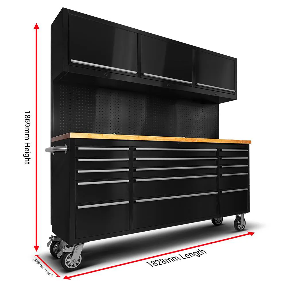 GT 1.8M Black Steel 15 Drawer Workbench Combo