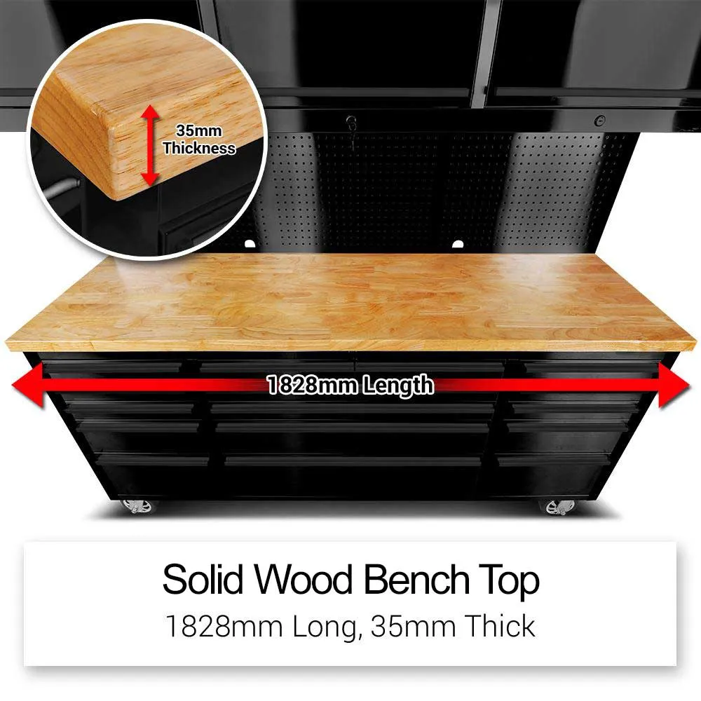 GT 1.8M Black Steel 15 Drawer Workbench Combo