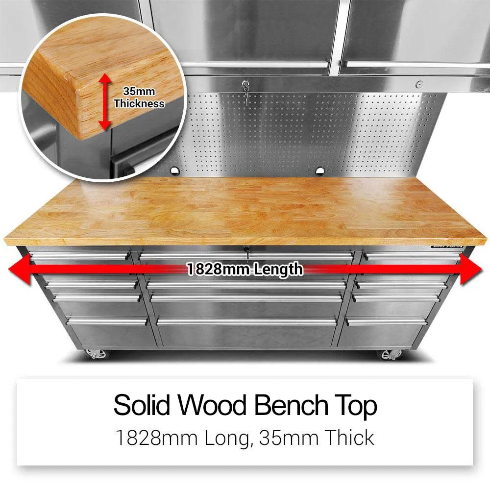 GT 1.8M Stainless Steel 15 drawer Workbench Combo