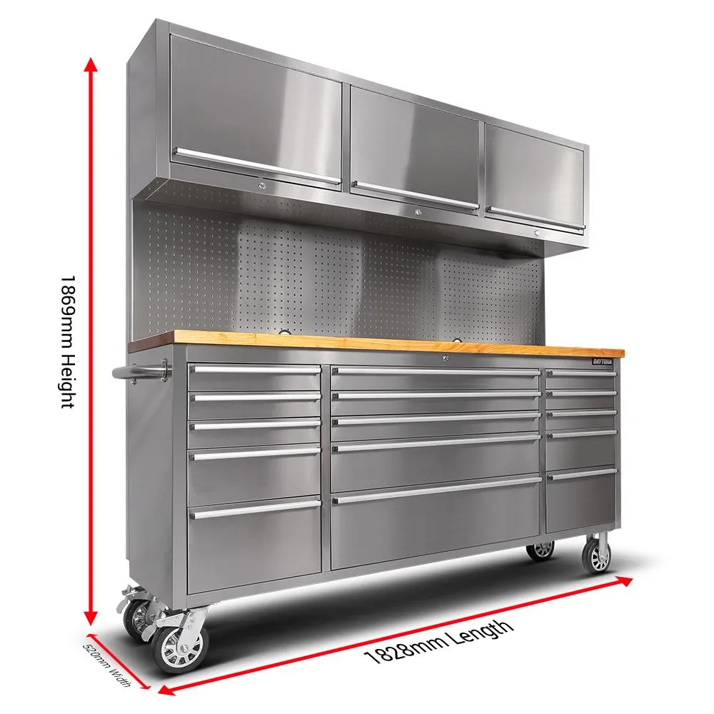 GT 1.8M Stainless Steel 15 drawer Workbench Combo