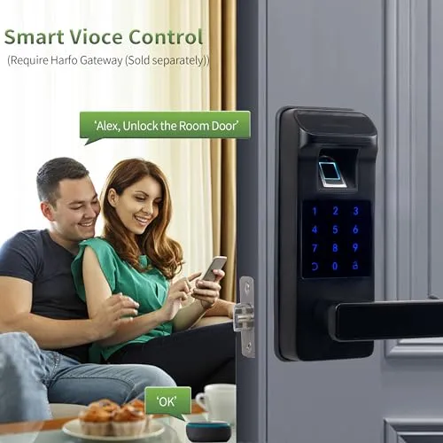 Harfo Smart Door Lock, Keyless Entry Door Lock, Fingerprint Door Lock, Door Locks with Keypads, Full App Control Digital Door Lock, Keypad Lock Electronic Door Lock, Biometric Door Lock (Black)