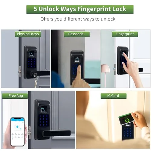Harfo Smart Door Lock, Keyless Entry Door Lock, Fingerprint Door Lock, Door Locks with Keypads, Full App Control Digital Door Lock, Keypad Lock Electronic Door Lock, Biometric Door Lock (Black)