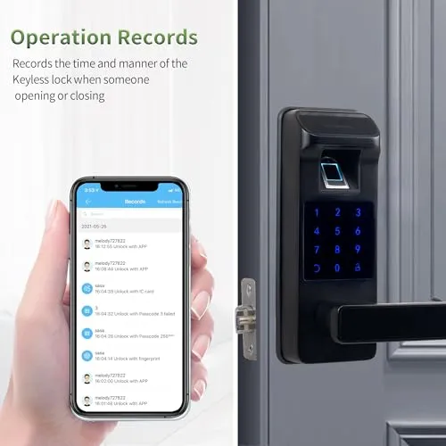 Harfo Smart Door Lock, Keyless Entry Door Lock, Fingerprint Door Lock, Door Locks with Keypads, Full App Control Digital Door Lock, Keypad Lock Electronic Door Lock, Biometric Door Lock (Black)