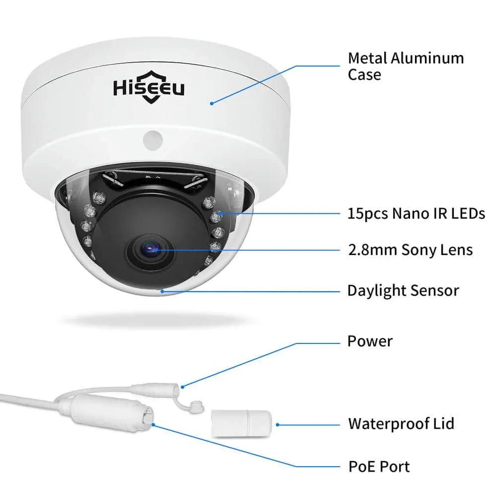 Hiseeu 5MP PoE Dome Security Camera with Audio, IP Network Camera for Indoor Outdoor Security