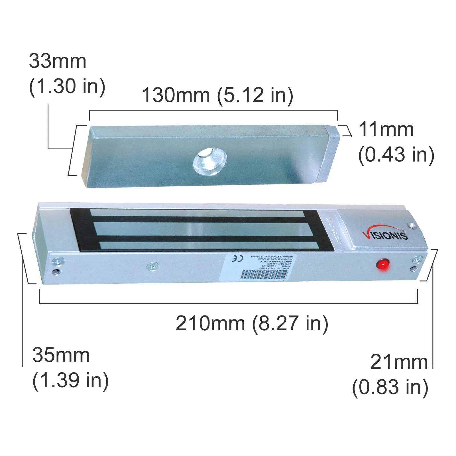 Indoor Magnetic Lock. 300 lbs (136 kg) of Holding Force. 12 VDC / 24 VDC - VIS-ML300LED Visionis