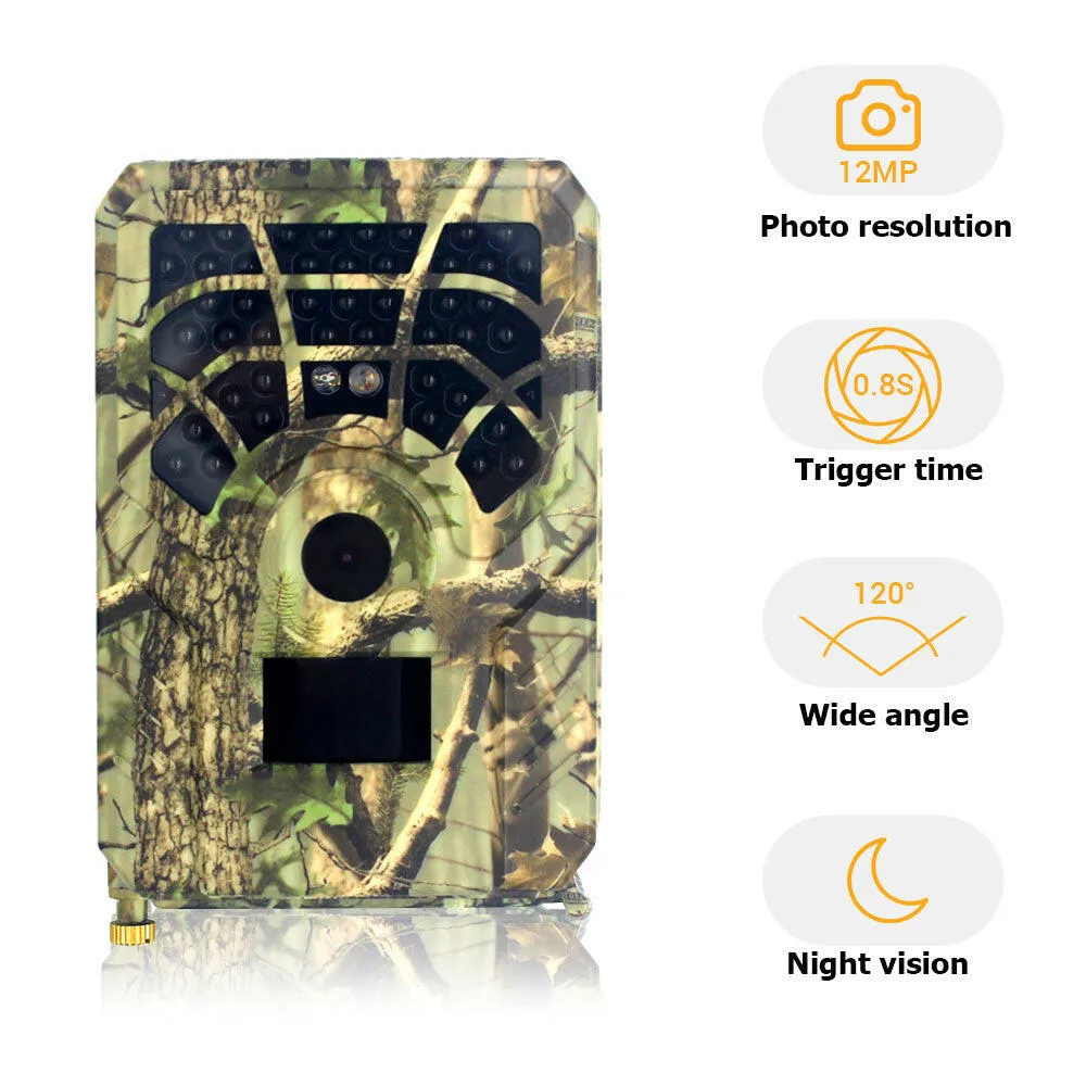 Infrared Camera HD Outdoor Wild Trail Camera 12MP 120°Detecting Range 46pcs LED Lights for Night Vision Wildlife Monitoring Game Hunting Scouting Cam Home Security