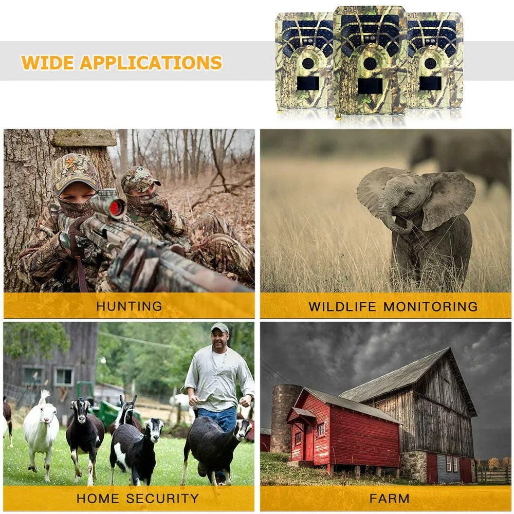 Infrared Camera HD Outdoor Wild Trail Camera 12MP 120°Detecting Range 46pcs LED Lights for Night Vision Wildlife Monitoring Game Hunting Scouting Cam Home Security