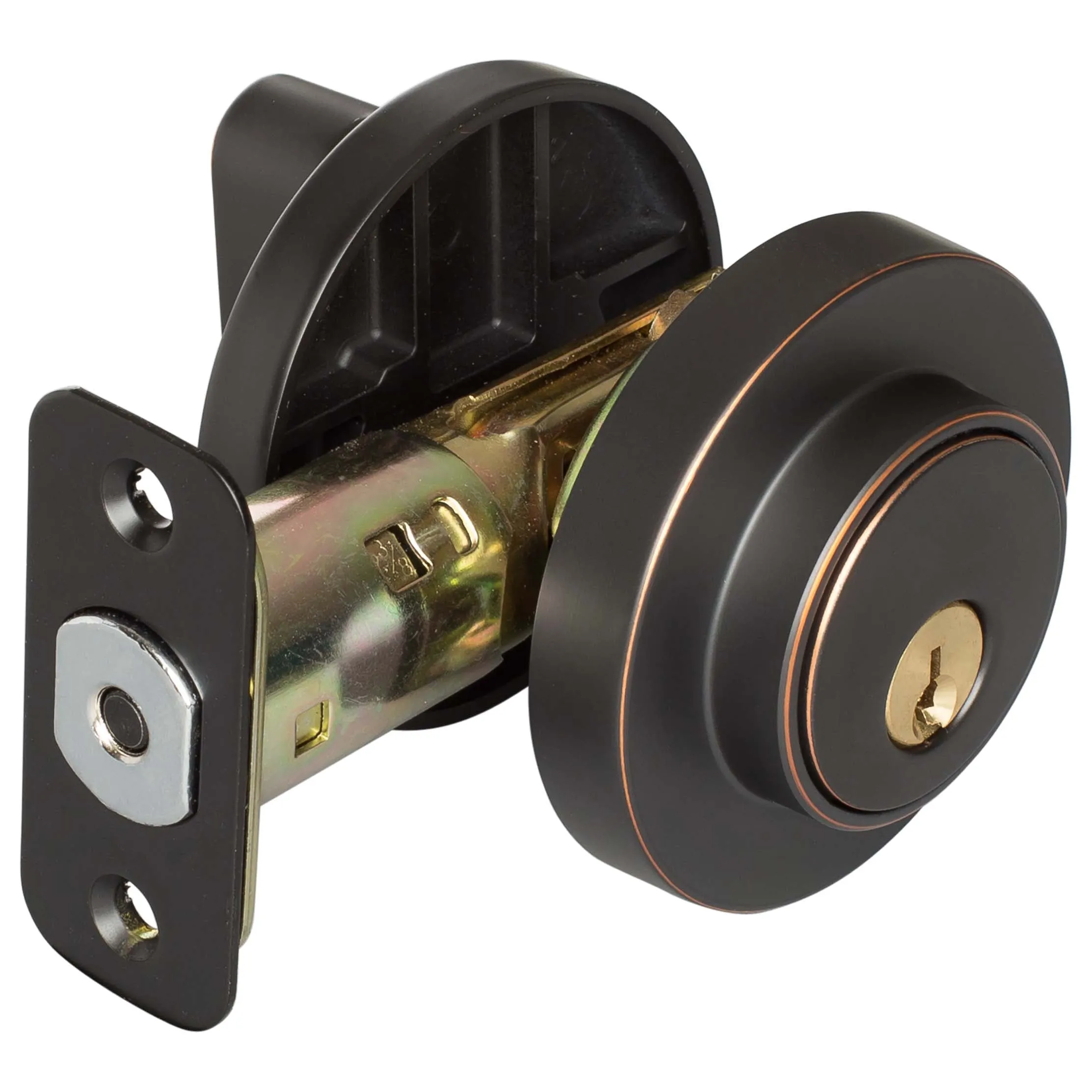 Keyed Single Cylinder Contemporary Deadbolt, Round Escutcheon