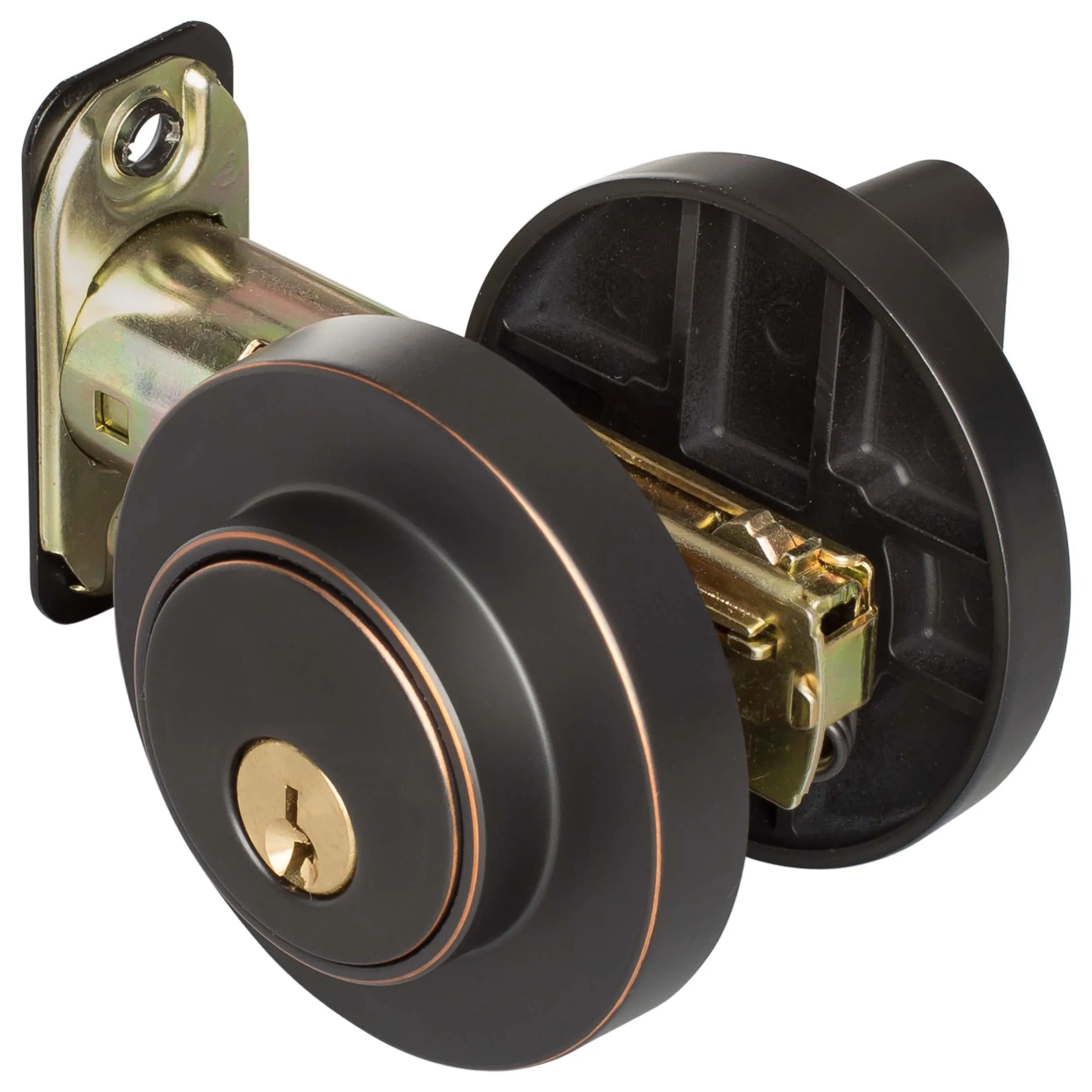 Keyed Single Cylinder Contemporary Deadbolt, Round Escutcheon