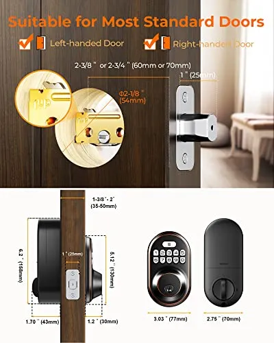 Keyless Entry Door Lock, KAWDEN Electronic Keypad Deadbolt Lock, Anti-Peeping Door Locks with Keypads, Smart Lock for Front Door Set, Auto-Lock, Backlit Design, Easy Installation, Oil Rubbed Bronze