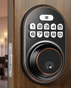 Keyless Entry Door Lock, KAWDEN Electronic Keypad Deadbolt Lock, Anti-Peeping Door Locks with Keypads, Smart Lock for Front Door Set, Auto-Lock, Backlit Design, Easy Installation, Oil Rubbed Bronze