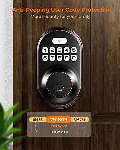 Keyless Entry Door Lock, KAWDEN Electronic Keypad Deadbolt Lock, Anti-Peeping Door Locks with Keypads, Smart Lock for Front Door Set, Auto-Lock, Backlit Design, Easy Installation, Oil Rubbed Bronze