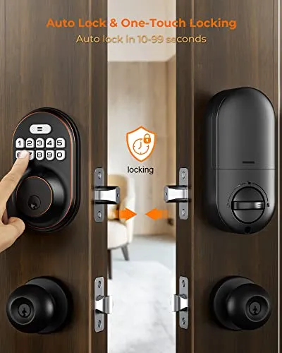 Keyless Entry Door Lock, KAWDEN Electronic Keypad Deadbolt Lock, Anti-Peeping Door Locks with Keypads, Smart Lock for Front Door Set, Auto-Lock, Backlit Design, Easy Installation, Oil Rubbed Bronze