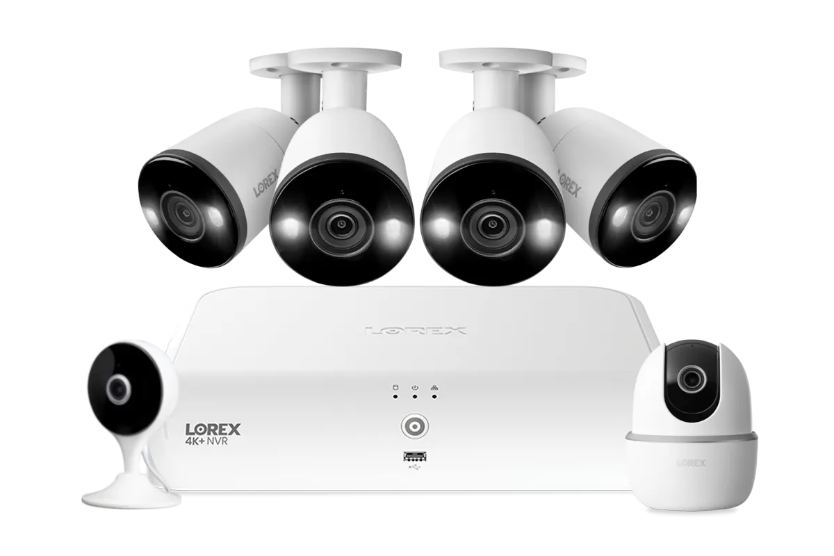 Lorex Fusion 4K  16 Channel (8 Wired   8 Fusion Wi-Fi) 2TB NVR System with Four H13 Wired 4K IP Bullet Cameras, One 2K Pan-Tilt Camera, and One 2K Indoor Wi-Fi Camera