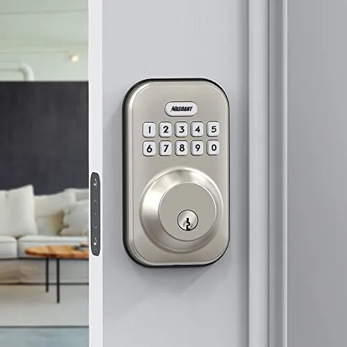 MASOANT Keyless Entry Smart Door Lock Electronic Keypad Deadbolt Lock with Keypads and Key Front Door Lock Set Auto Lock Anti-Peeping Password Weatherproofing Brushed Nickel