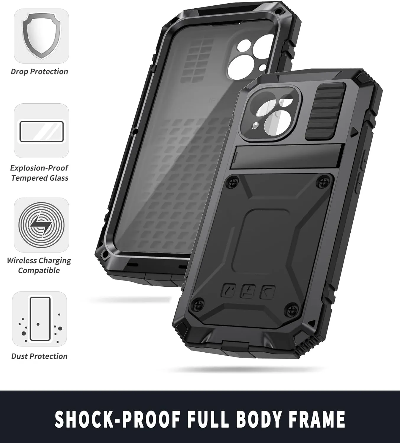 Military Heavy Duty Sturdy Protector Cover Hard Case for 15 Plus Black