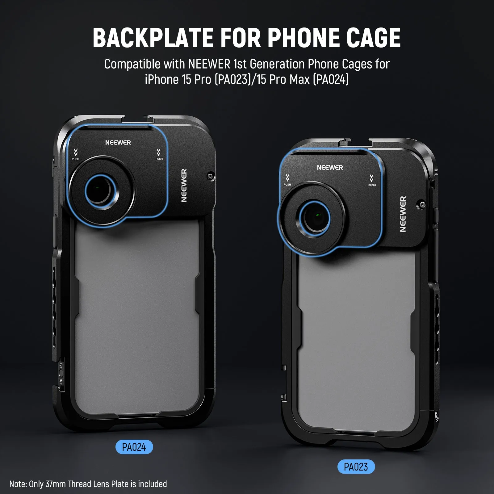 NEEWER  PA035 37mm Thread Lens Backplate for iPhone 15 Pro/Pro Max Cage