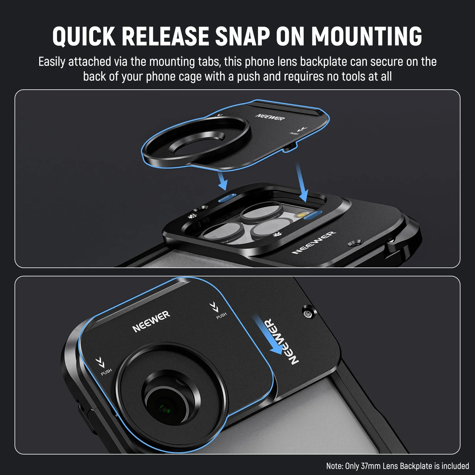 NEEWER  PA035 37mm Thread Lens Backplate for iPhone 15 Pro/Pro Max Cage